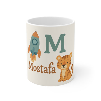 Personalized Kids' Ceramic Mug - Customized with Name, Fun Rocket and Tiger Design, Perfect for Birthdays, Gifts, Nursery Decor, and [...]